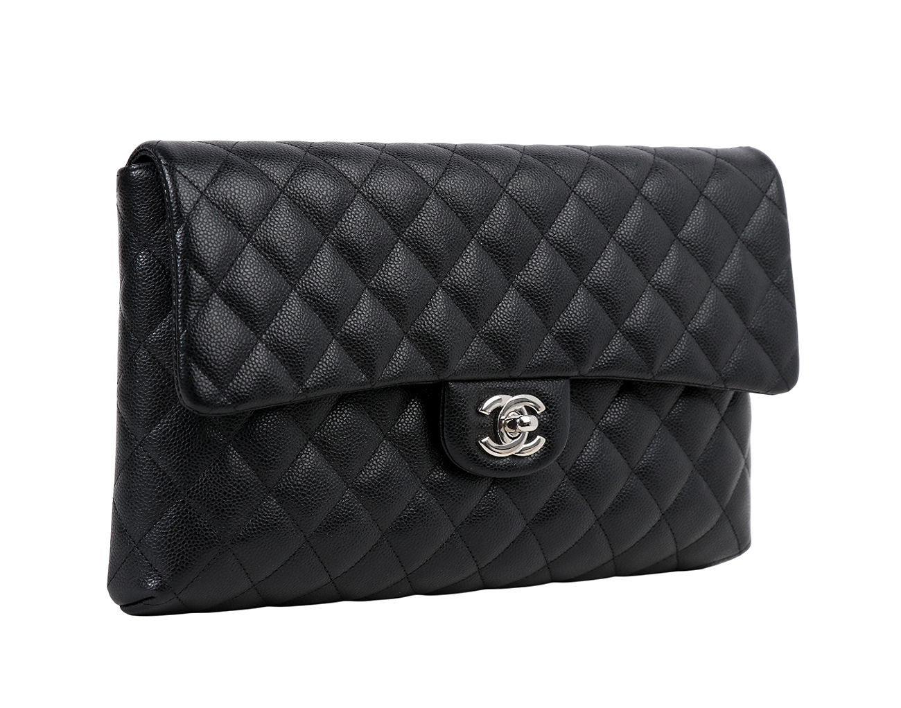 샤넬 클래식 플랩 클러치 블랙 은장 캐비어