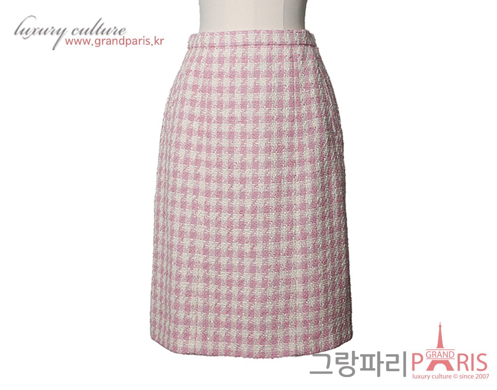 샤넬 트위드 스커트 핑크 에크루 36 
