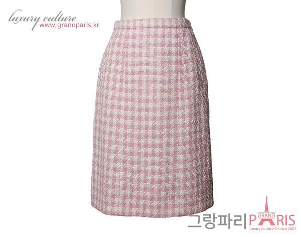 샤넬 트위드 스커트 핑크 에크루 36 