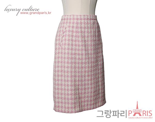 샤넬 트위드 스커트 핑크 에크루 36 
