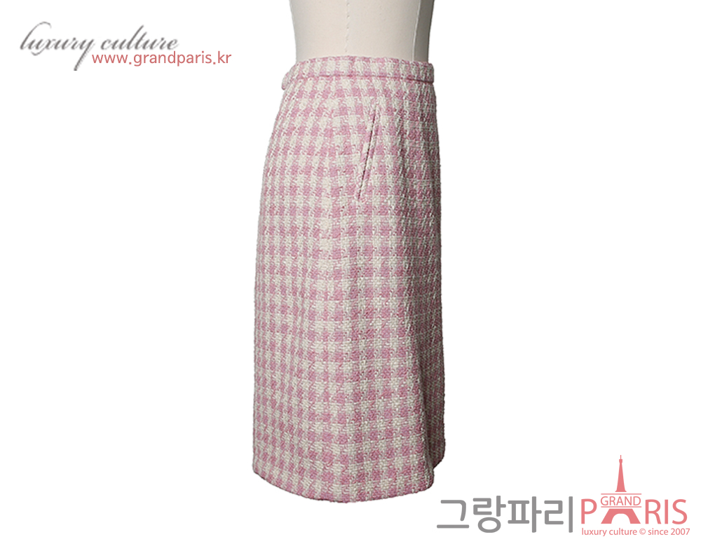 샤넬 트위드 스커트 핑크 에크루 36 
