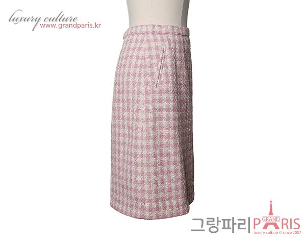 샤넬 트위드 스커트 핑크 에크루 36 