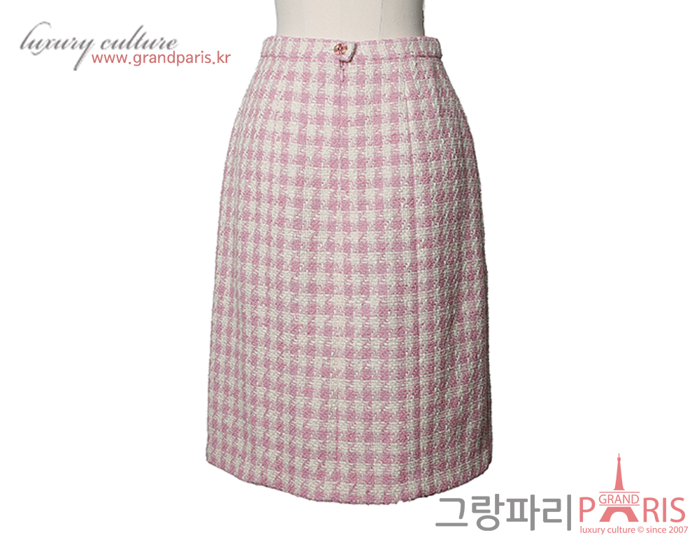 샤넬 트위드 스커트 핑크 에크루 36 