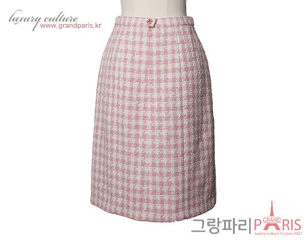 샤넬 트위드 스커트 핑크 에크루 36 