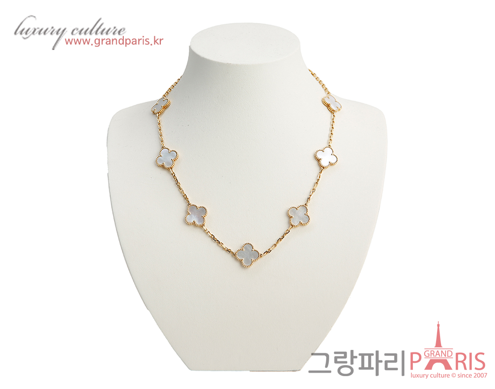 반클리프아펠 빈티지 알함브라 네크리스 10 모티브 옐로우골드 마더 오브 펄