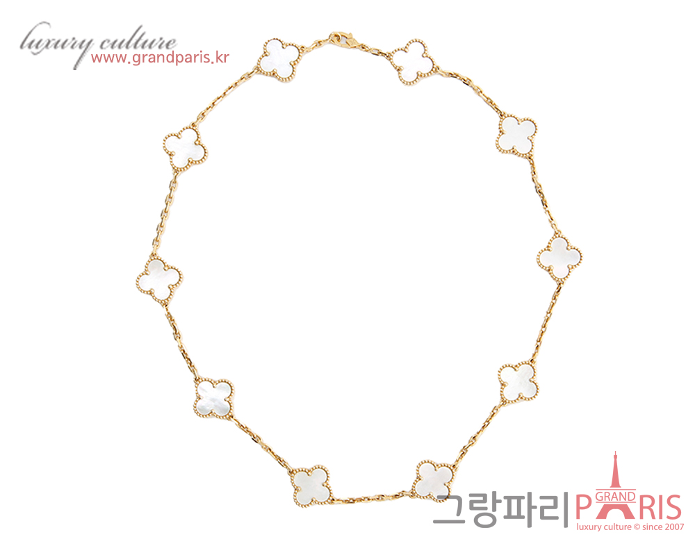 반클리프아펠 빈티지 알함브라 네크리스 10 모티브 옐로우골드 마더 오브 펄
