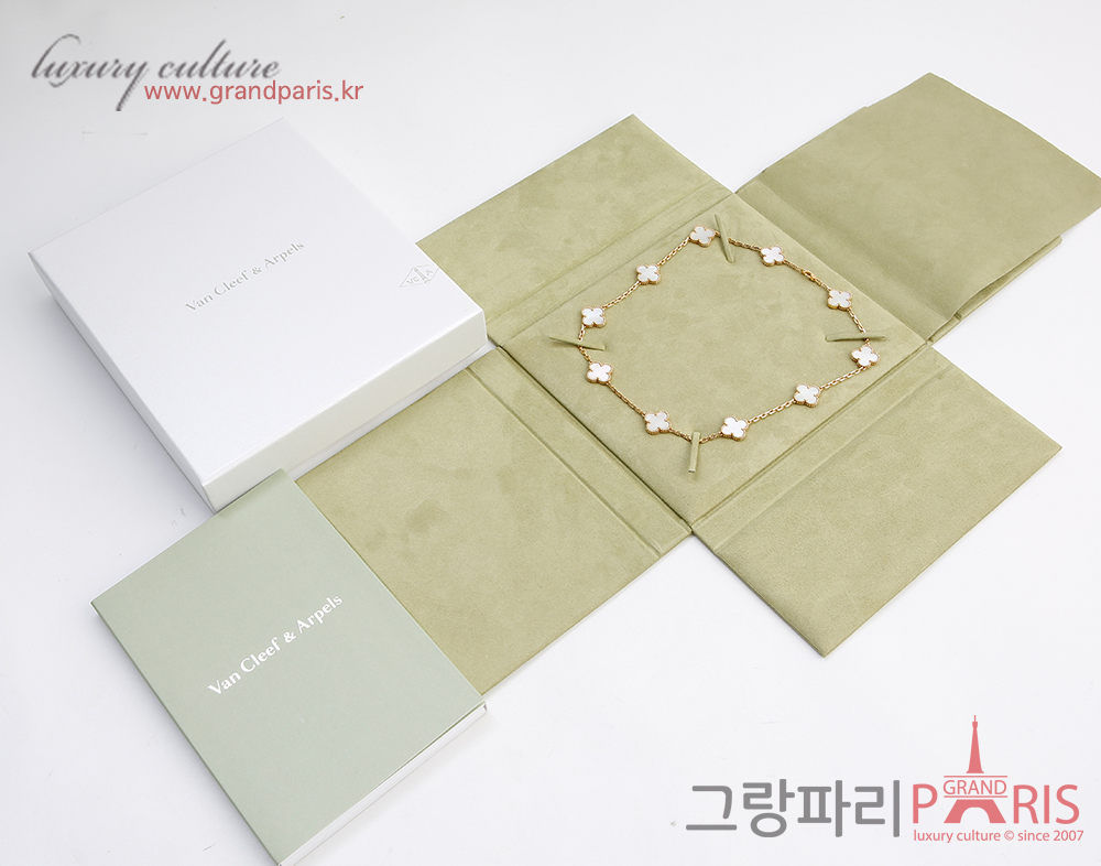 반클리프아펠 빈티지 알함브라 네크리스 10 모티브 옐로우골드 마더 오브 펄