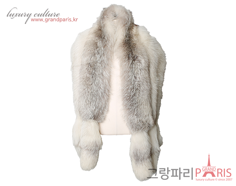 구찌 폭스 퍼 머플러 숄 베이지 그레이