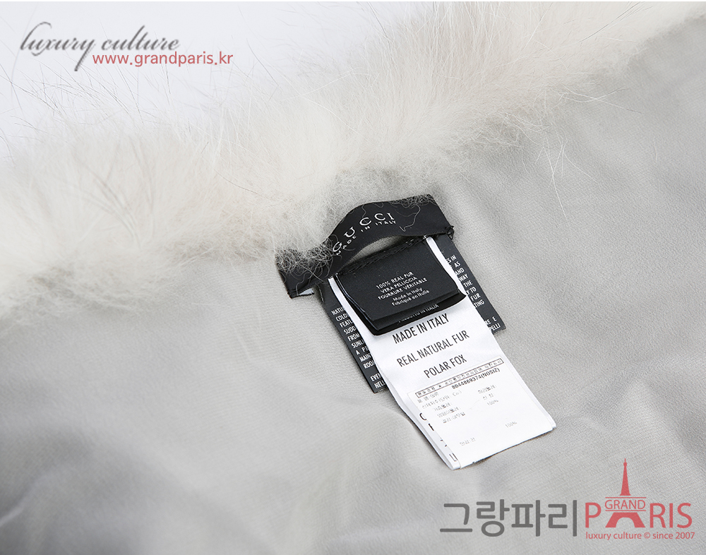 구찌 폭스 퍼 머플러 숄 베이지 그레이