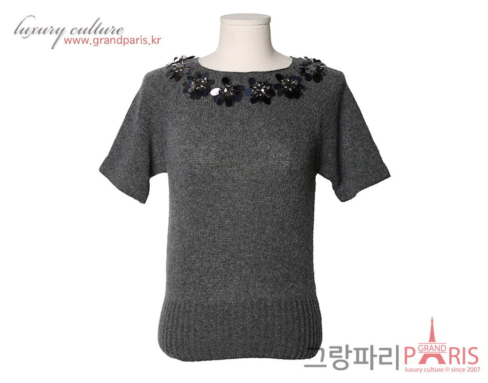 프라다 시퀀 디테일 숏 슬리브 니트 그레이 38
