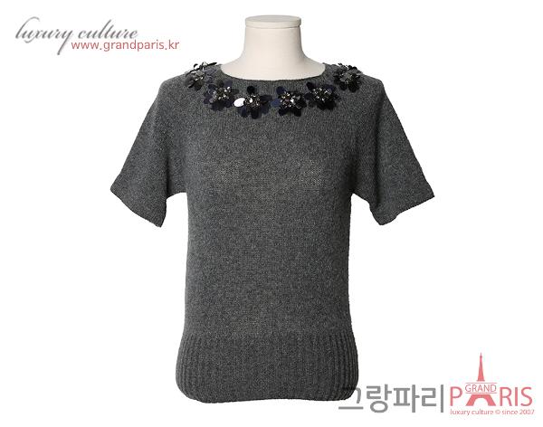 프라다 시퀀 디테일 숏 슬리브 니트 그레이 38