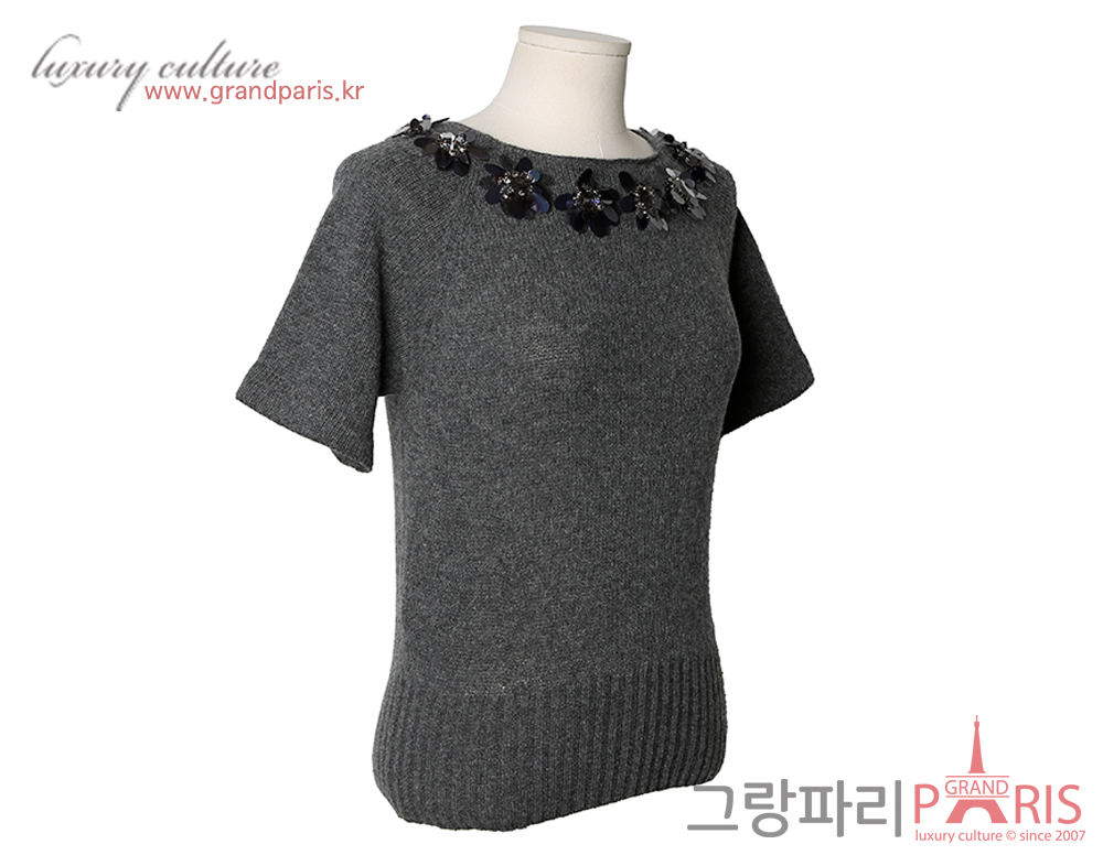 프라다 시퀀 디테일 숏 슬리브 니트 그레이 38