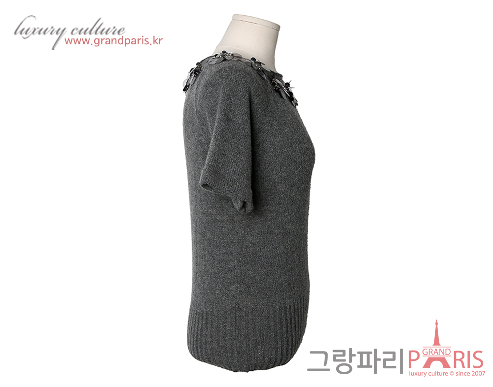 프라다 시퀀 디테일 숏 슬리브 니트 그레이 38