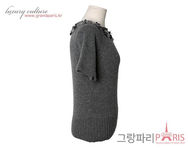 프라다 시퀀 디테일 숏 슬리브 니트 그레이 38