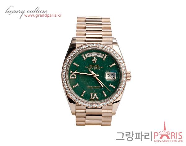 로렉스 데이데이트 36mm 로즈골드 다이아 베젤 그린 어벤추린 다이얼 128345RBR