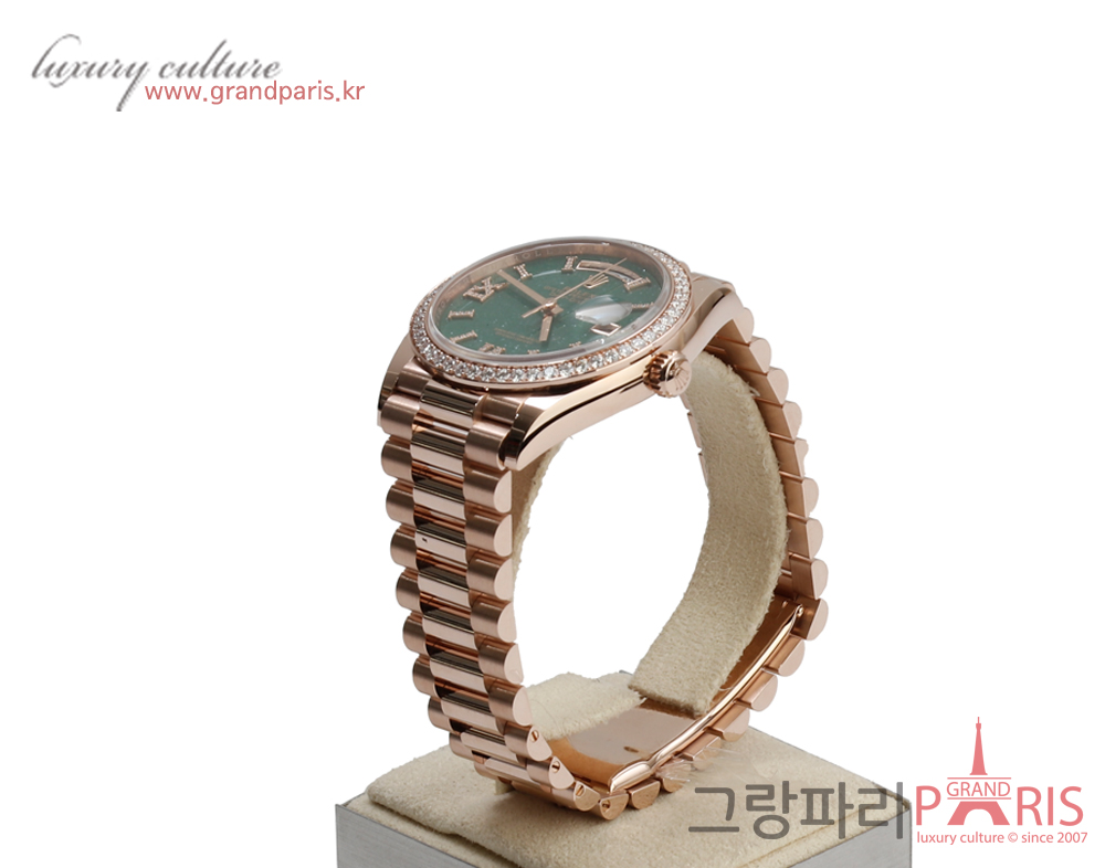 로렉스 데이데이트 36mm 로즈골드 다이아 베젤 그린 어벤추린 다이얼 128345RBR