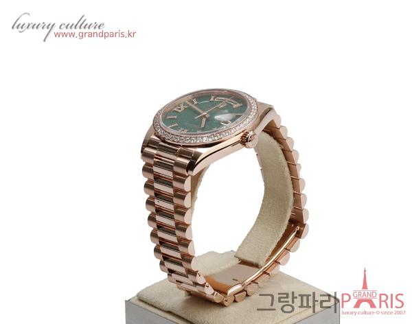 로렉스 데이데이트 36mm 로즈골드 다이아 베젤 그린 어벤추린 다이얼 128345RBR
