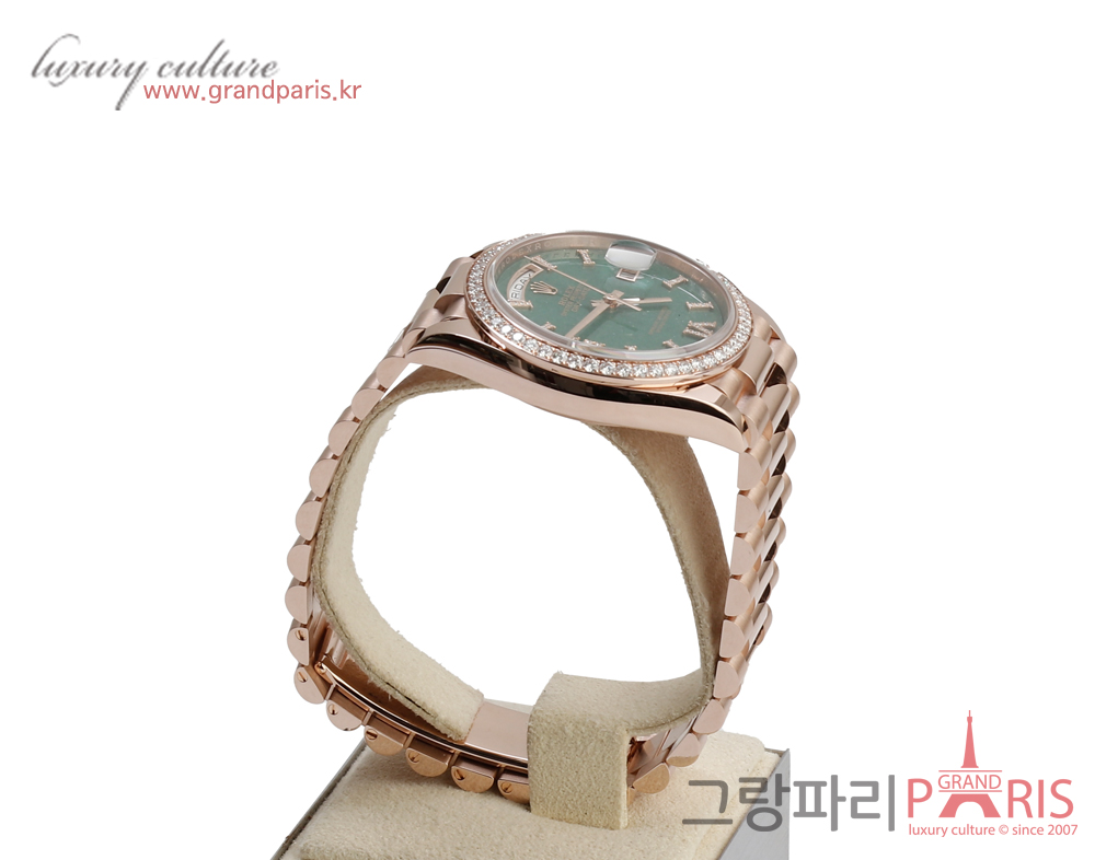 로렉스 데이데이트 36mm 로즈골드 다이아 베젤 그린 어벤추린 다이얼 128345RBR