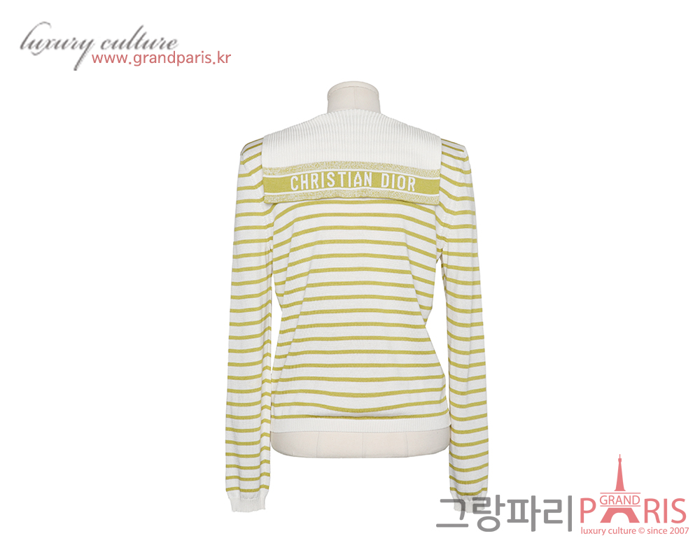 디올 리비에라 카프리 마리니에르 실크 코튼 니트 라임 화이트 38