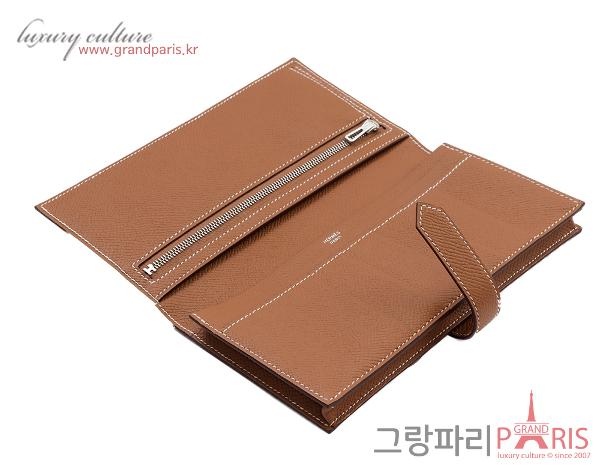 에르메스 베안 장지갑 골드 은장 B