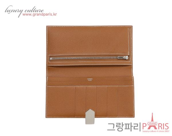에르메스 베안 장지갑 크레 골드 은장 B