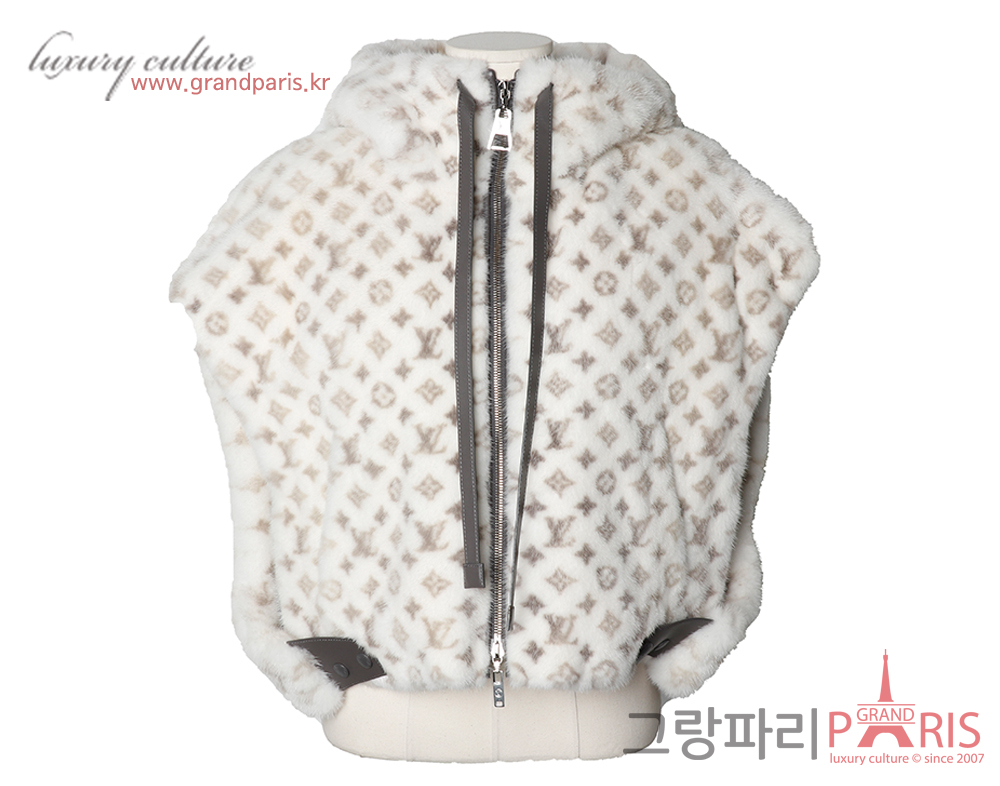루이비통 밍크 후드 베스트 화이트 모노그램 38