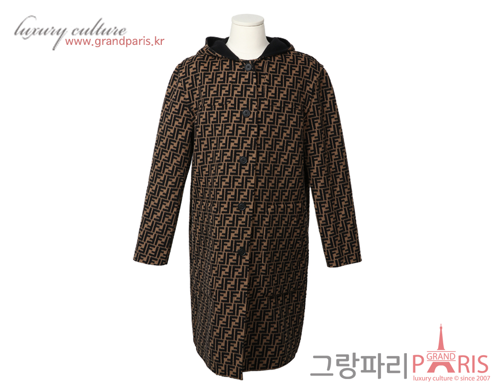 펜디 FF 주카 리버시블 후디 코트 블랙 브라운 50