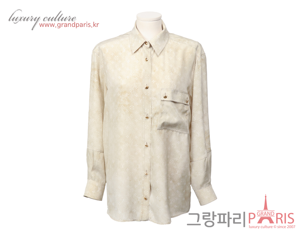 루이비통 모노그램 실크 블라우스 옐로우 베이지 34