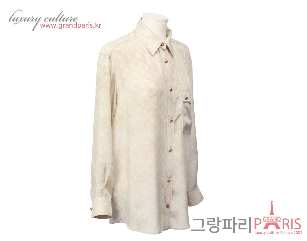루이비통 모노그램 실크 블라우스 옐로우 베이지 34