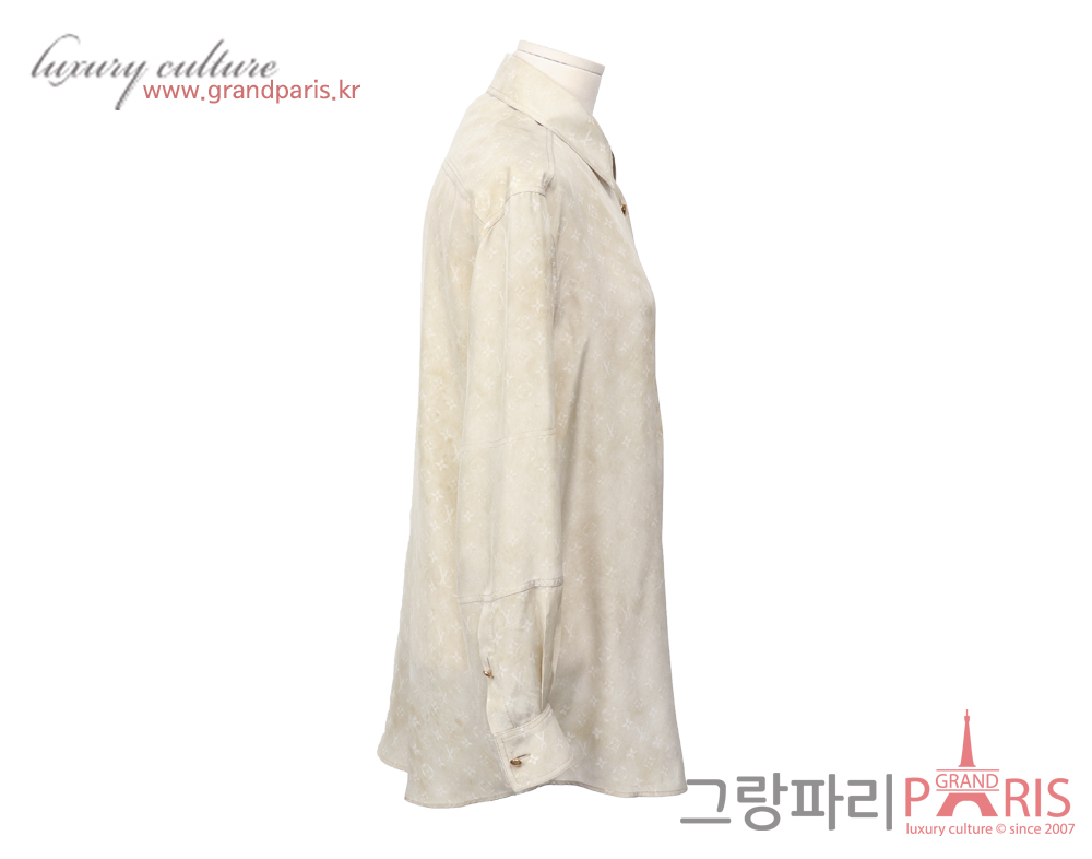 루이비통 모노그램 실크 블라우스 옐로우 베이지 34