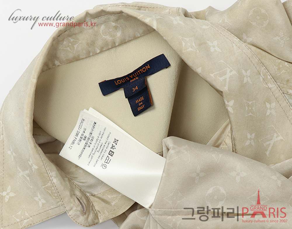 루이비통 모노그램 실크 블라우스 옐로우 베이지 34