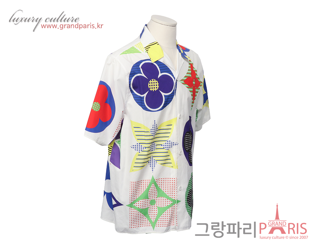 루이비통 모노그램 숏 슬리브 셔츠 화이트 멀티 XL