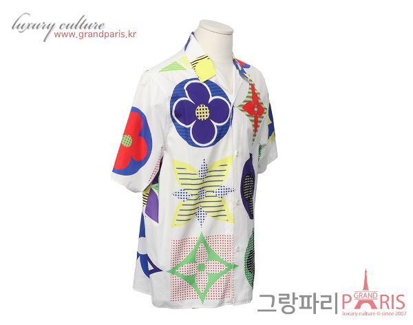 루이비통 모노그램 숏 슬리브 셔츠 화이트 멀티 XL