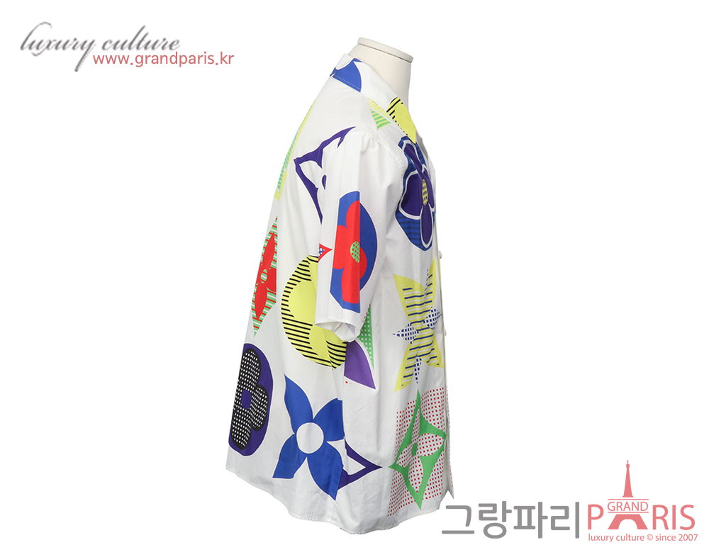 루이비통 모노그램 숏 슬리브 셔츠 화이트 멀티 XL