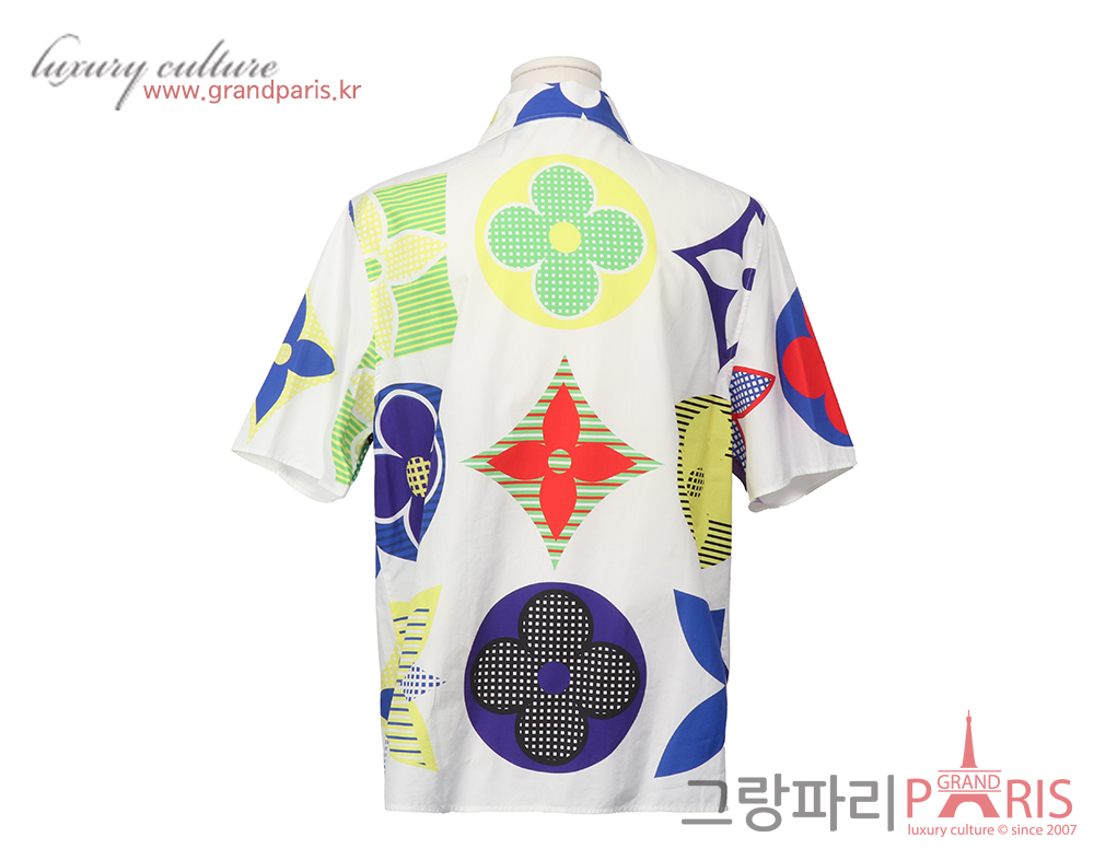 루이비통 모노그램 숏 슬리브 셔츠 화이트 멀티 XL