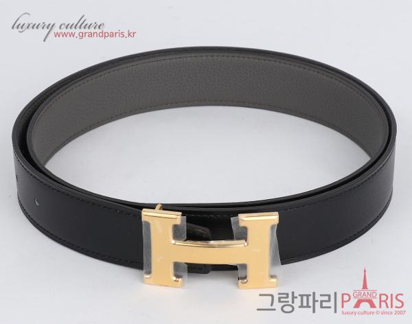 에르메스 H 벨트 리버시블 레더 스트랩 32mm 블랙 에땅 금장 95