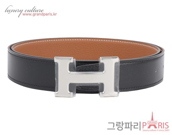 에르메스 H 벨트 리버시블 레더 스트랩 32mm 블랙 골드 은장 95