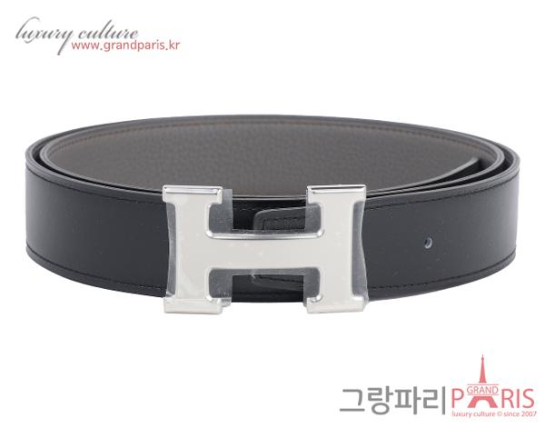 에르메스 H 벨트 리버시블 레더 스트랩 32mm 블랙 그리스 에땅 은장 95