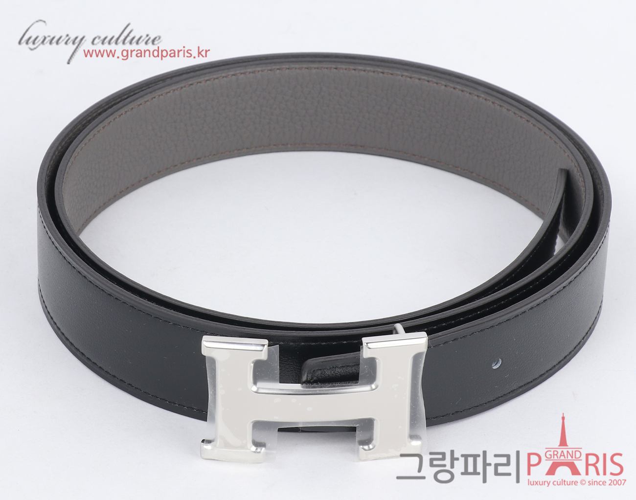 에르메스 H 벨트 리버시블 레더 스트랩 32mm 블랙 그리스 에땅 은장 95
