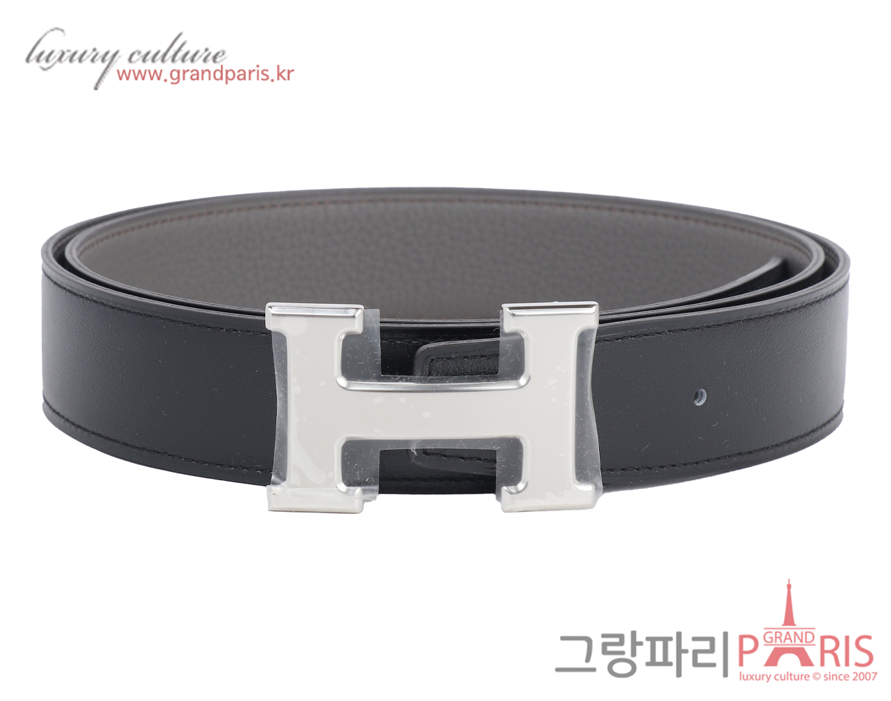 에르메스 H 벨트 리버시블 레더 스트랩 32mm 블랙 그리스 에땅 은장 95