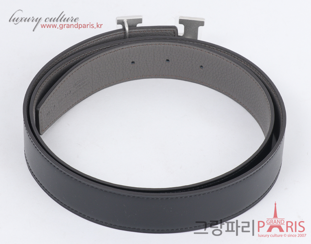 에르메스 H 벨트 리버시블 레더 스트랩 32mm 블랙 그리스 에땅 은장 95