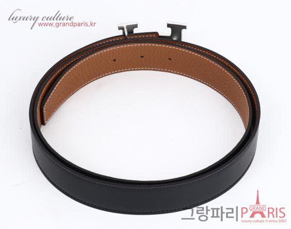 에르메스 H 벨트 리버시블 레더 스트랩 32mm 블랙 골드 매트 은장 100