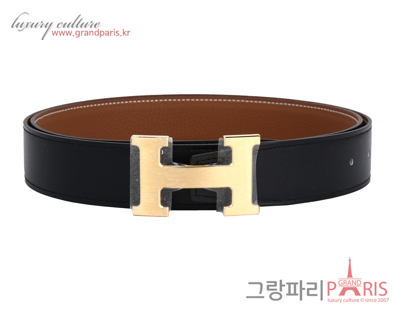 에르메스 H 벨트 리버시블 레더 스트랩 32mm 블랙 골드 매트 금장 105