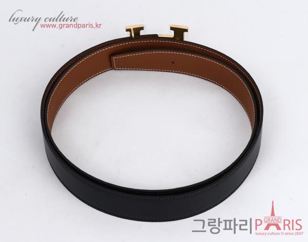 에르메스 H 벨트 리버시블 레더 스트랩 32mm 블랙 골드 매트 금장 105