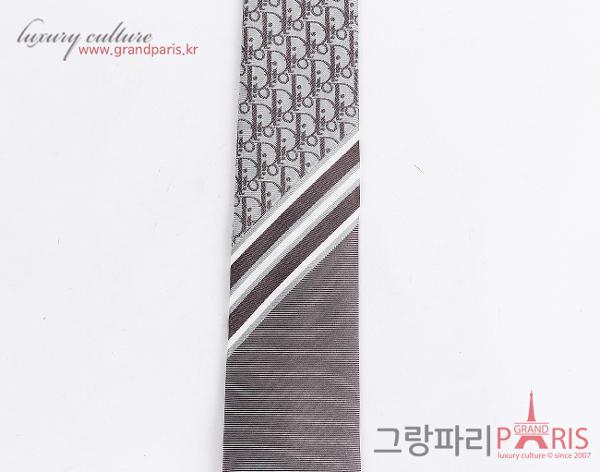 디올 오블리크 스트라이프 넥타이 딥 그레이 라이트 그레이