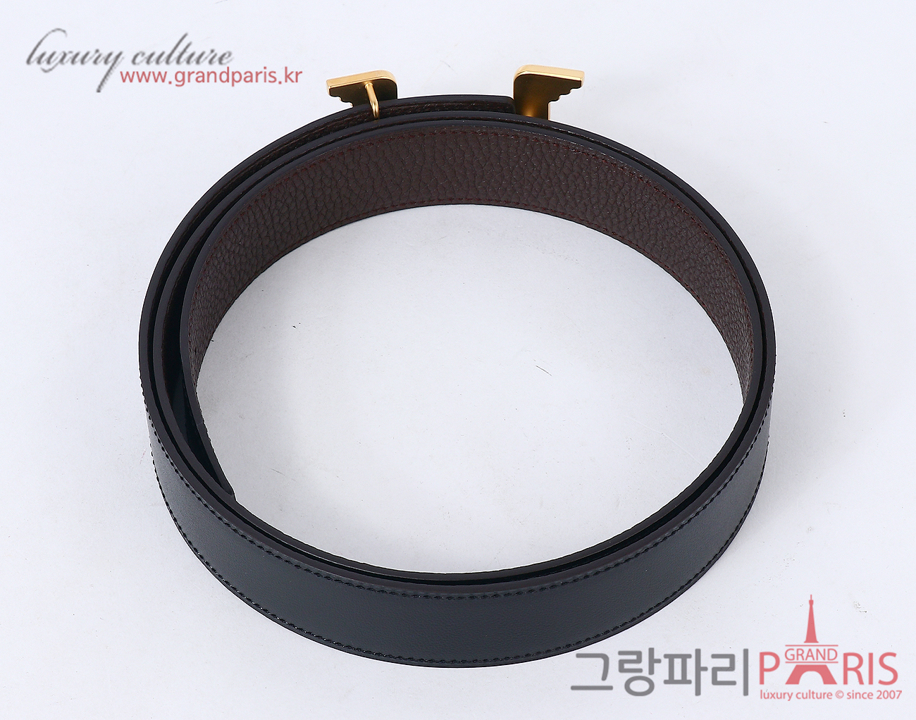 에르메스 페가수스 벨트 리버시블 레더 스트랩 32mm 블랙 초콜릿 매트 금장 90