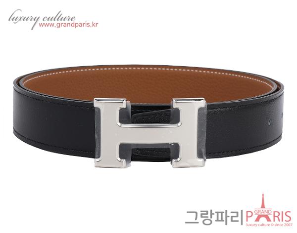 에르메스 H 벨트 리버시블 레더 스트랩 32mm 블랙 골드 은장 95