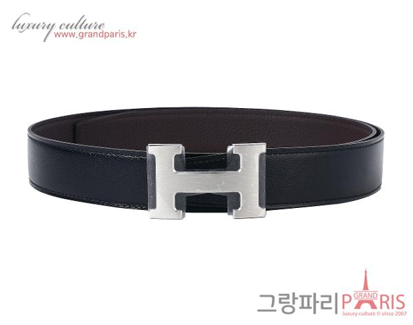 에르메스 H 벨트 리버시블 레더 스트랩 32mm 블랙 초콜렛 매트 은장 90