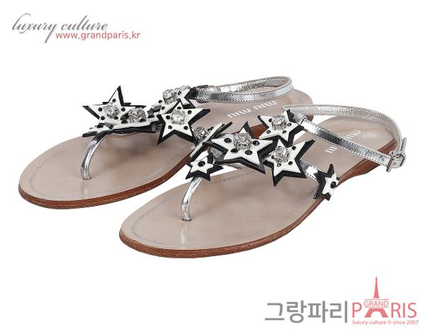 미우미우 스타 셀레스티얼 앵클 스트랩 샌들 아르젠토 36