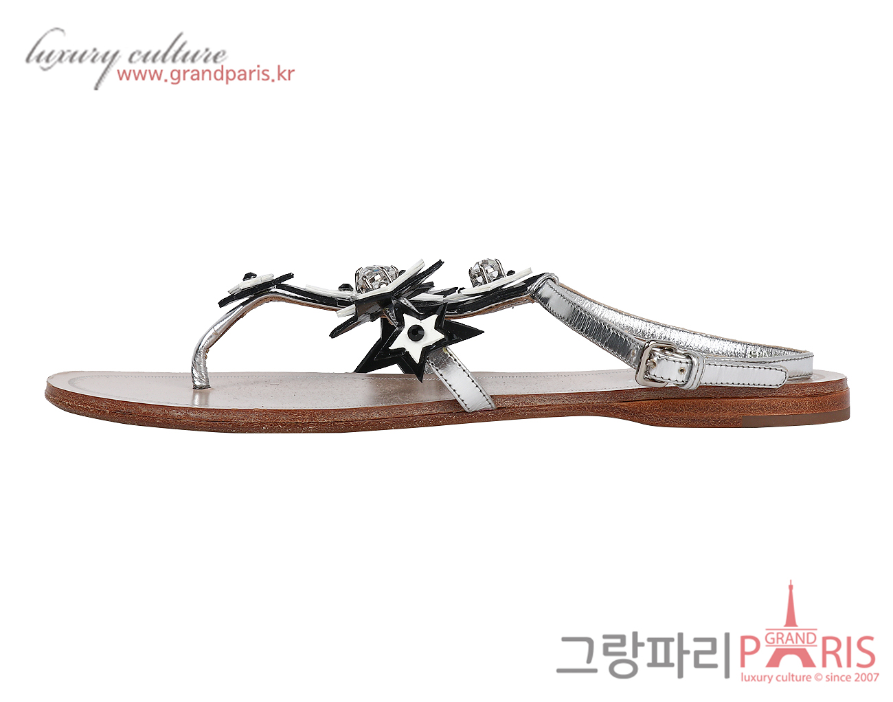미우미우 스타 셀레스티얼 앵클 스트랩 샌들 아르젠토 36